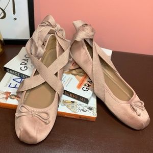 Blush Satin Tie-Up Ballet Flats - Size 6.5